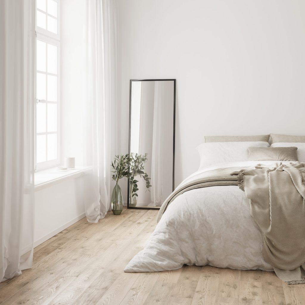 modern bedroom interior in earth tones, 3d rendering